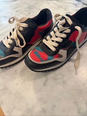 Coach Black Sneakers with Red & Teal Camouflage Panels